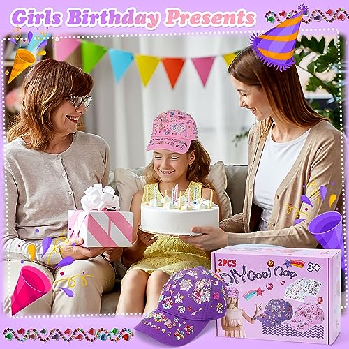 LITTLEFUN Decorate Your Own Baseball Cap with Glitter Gem Stickers for Kids Crafts Toys Gifts - Girls Birthday Presents