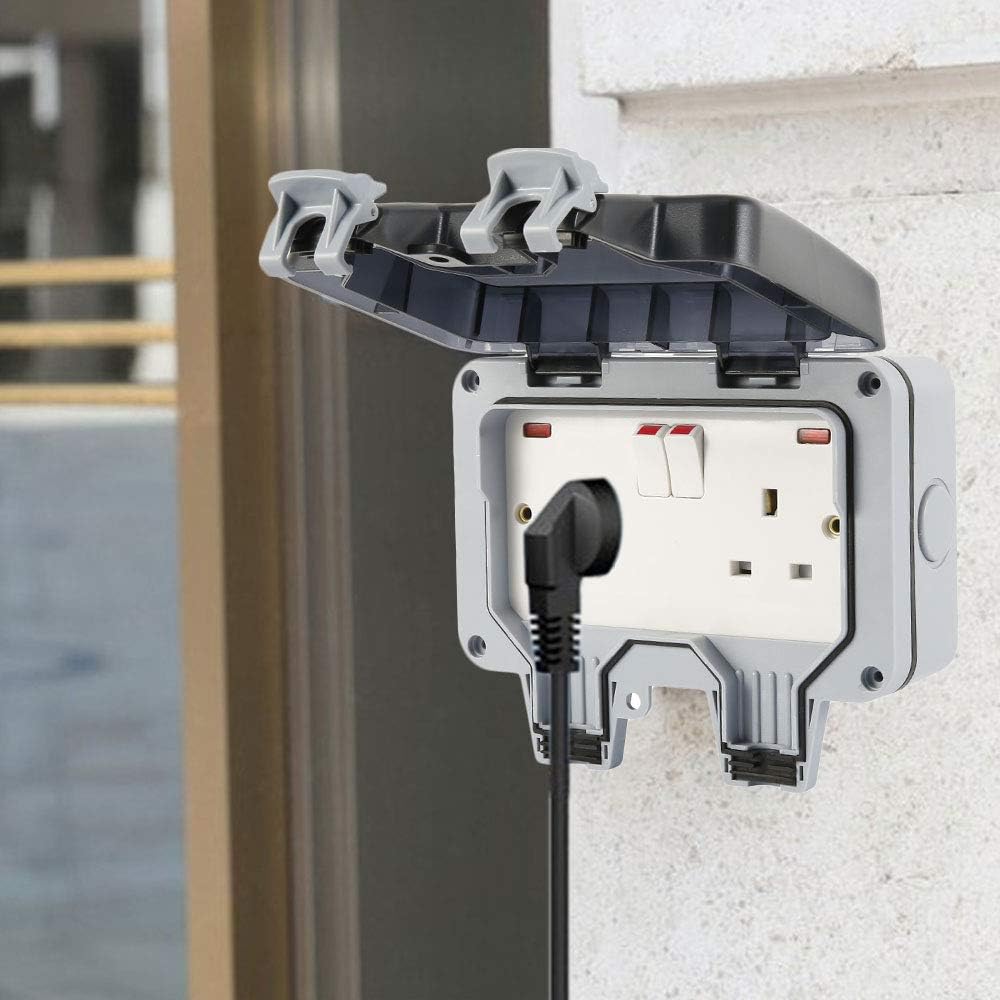 Outside Sockets Waterproof Double Socket, Switched Power Socket IP66 ...