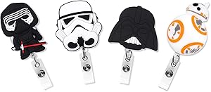 Finex 4 Pcs Set Star Wars BB8 Darth Vader Kylo Ren Stormtrooper Badge ID Clip Reel Retractable Holder Office Work Nurse Name Badge Tag Clip On Card Holders Cute - 30 inch Cord Extension