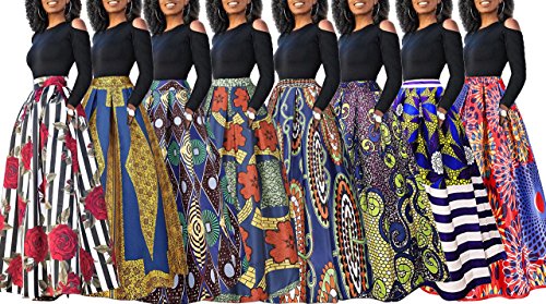 Playworld Women's Cold Shoulder Two Piece Floral Print Pockets Long Party Skirts Dress