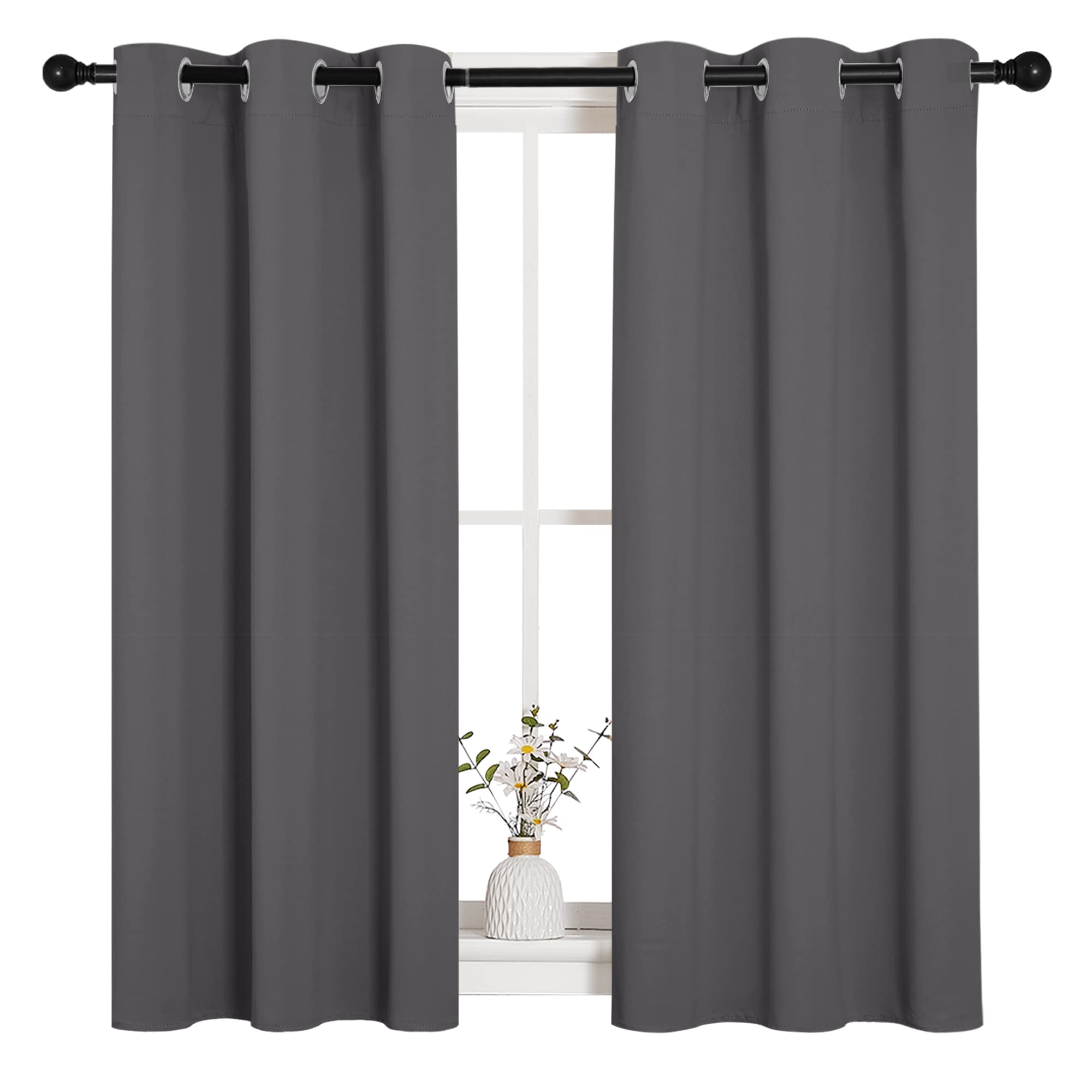 Photo 1 of NICETOWN Grey Blackout Curtain Panels for Bedroom, Thermal Insulated Grommet Top Blackout Draperies and Drapes for Basement (2 Panels, W34 x L45-inch, Grey)