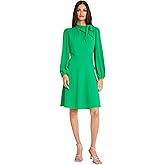 Maggy London Womens Long Sleeve Tie Neck Fit and Flare Dress