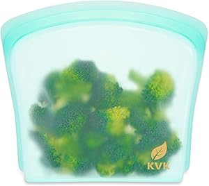 Reusable food Storage Bag, Pure Platinum Silicone Sandwich Snack Storage Bags Containers, Perfect for Storage Fruit Veggies Meat, Sous Vide Freezer Microwave Dishwasher Oven Safe, Light Blue