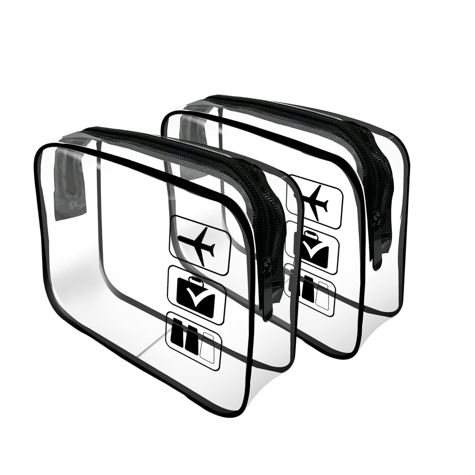 Clear Travel Toiletries Bag, 2 Pcs TSA Approved Toiletry Bag with Zippers Travel Accessories Portable Waterproof Cosmetic Clear Makeup Bag for Women and Men (Black)