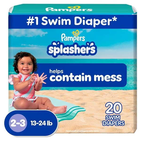 PAMPERS SWIM DIAPERS – SPLASHERS – SIZE 2-3, 20 COUNT, GAP-FREE DISPOSABLE BABY SWIMMING PANTS