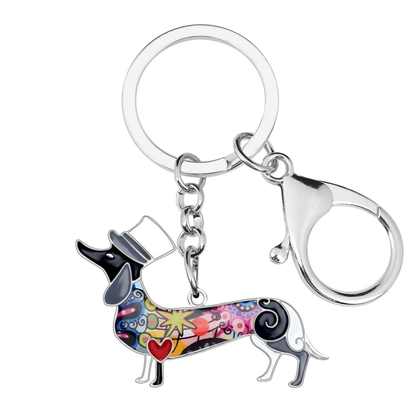 BONSNY Enamel Metal Dachshund Dog Key Chains For Women Girl Car Purse bag Rings Charms Pets Gift (Gray)