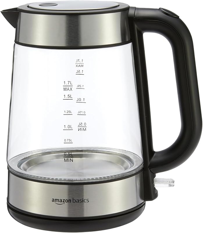 Chaleira elétrica de vidro, 1.7 l, 2200W, Preto, Prateado