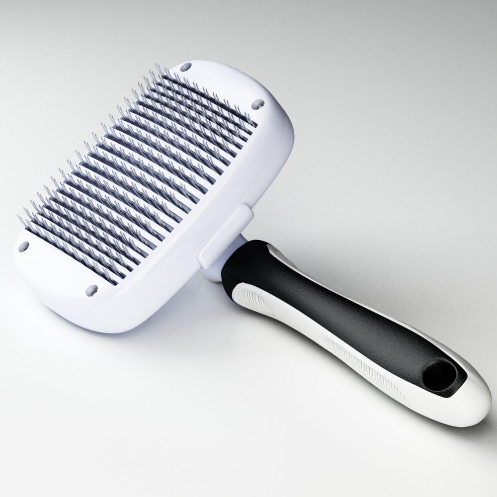 Groomeasy Deshedding Self Cleaning Slicker Brush for Dogs and Cats. All-in-One Grooming Tool for Mats, Tangles, Dirt and Dead Hair With Rubber Grip Handle and Retractable Pins. Large or Small Sizes.