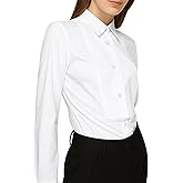 SUNNOW Women's White Tuxedo Button Up Shirt Long Sleeve Bib Collar Blouse Dressy Casual Tops