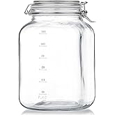 Folinstall Square Super Wide-Mouth Mason Jar with Airtight Lid, 1 Gallon( 4100 ML) Glass Jar with 2 Measurement Marks, Sturdy