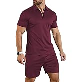 YTD Mens Short Sleeve Casual Polo Shirt and Shorts Sets Two Piece Summer Outfits Zip Polo Tracksuit Set for Men S-XXL