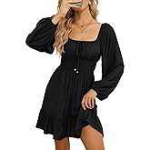 Dokotoo Womens Dresses Fashion 2026 Long Puff Sleeve Elastic Waist A-Line Casual Mini Beach Dress