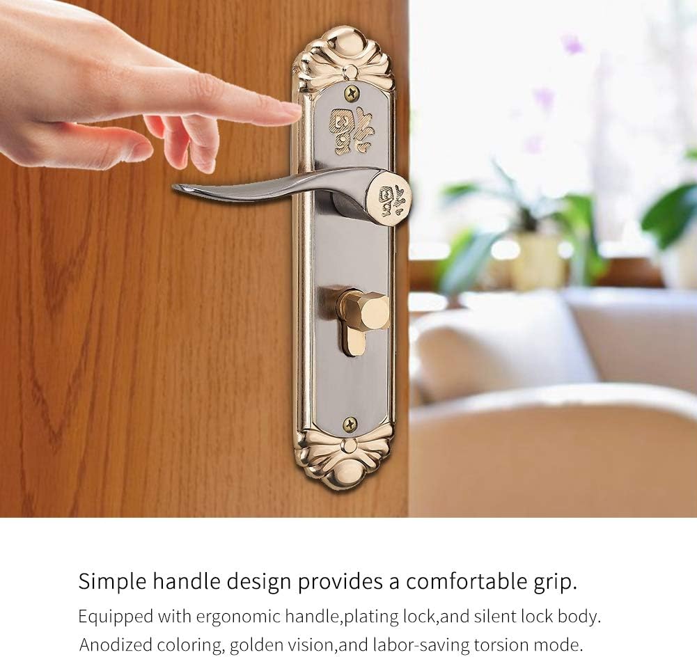 Zinc Alloy Door Handle Lock Set, European Style Durable Indoor Handle Silent Home Security Door Lock Kit Cylinder with Keys - Image 4