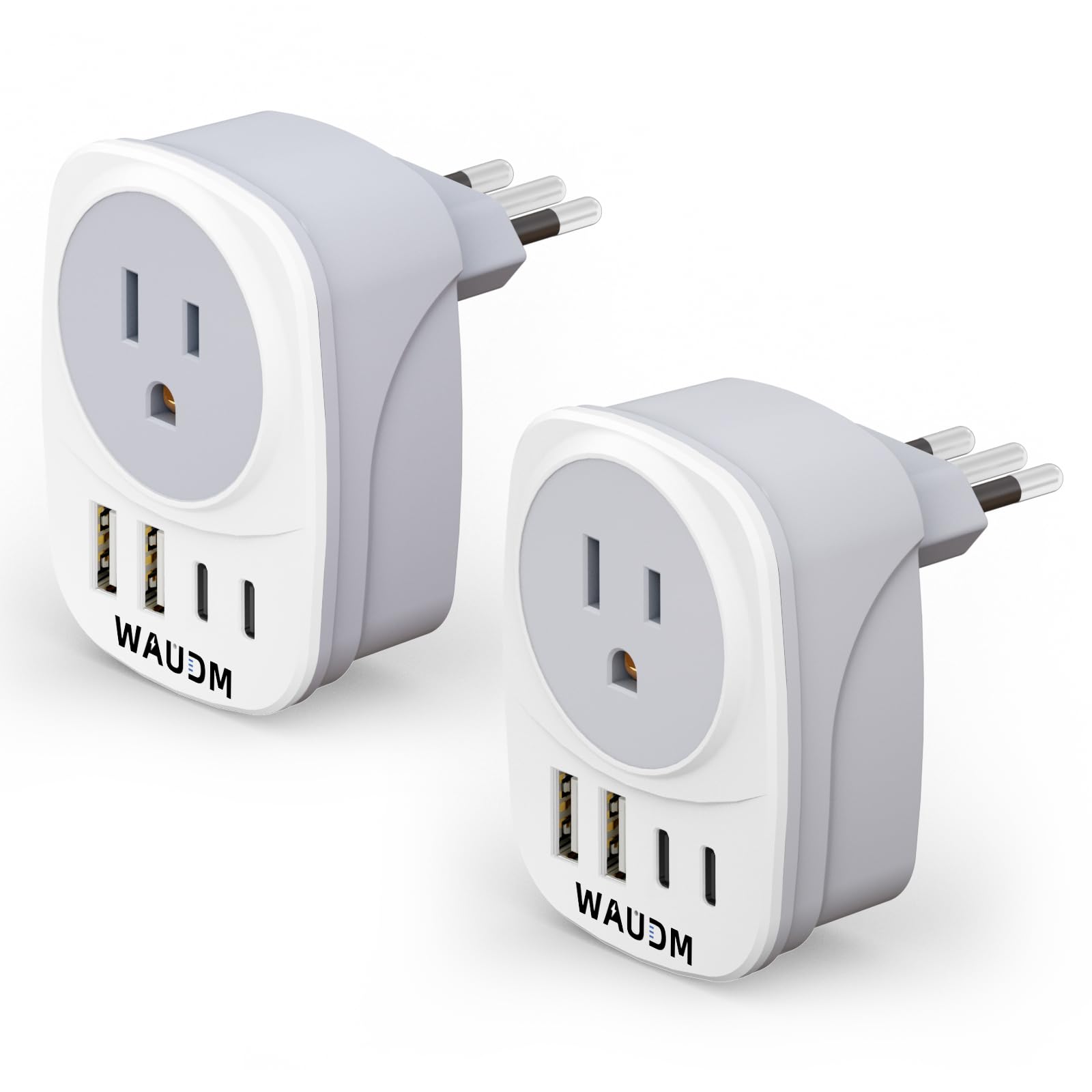 Photo 1 of 2 Pack Italy Travel Power Adapter, Italy Travel Plug Adapter with 2 USB and 2 USBC Ports, L-Shaped 3-Pin Ground Plug for USA to Italy Uruguay Chile Rome