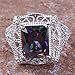 Psiroy 925 Sterling Silver Plated Simulated Rainbow Topaz Filigree Art Deco Statement Ring Size 6