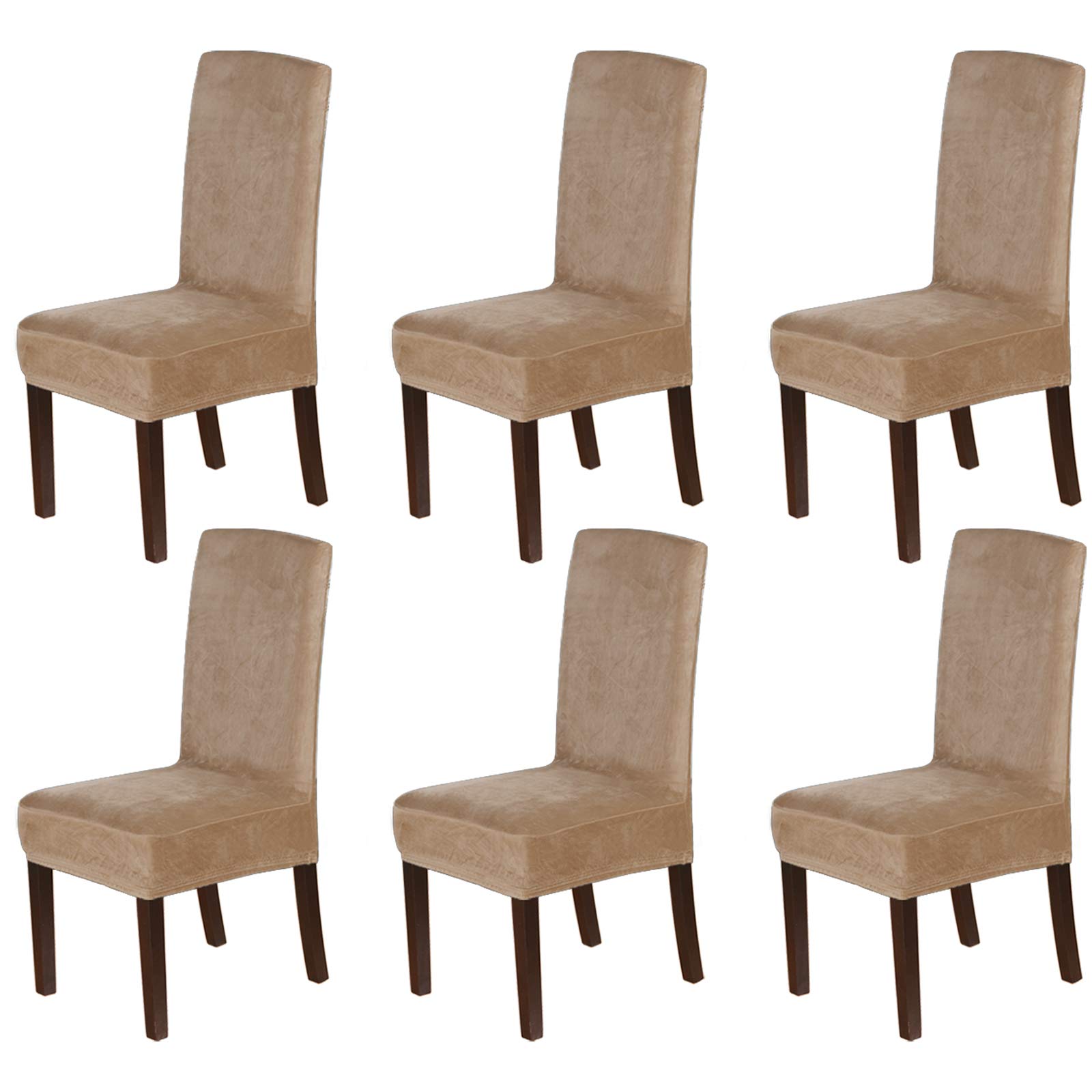 Photo 1 of H.VERSAILTEX Velvet Dining Chair Covers Stretch Chair Covers for Dining Room Set of 6 Parson Chair Slipcovers Chair Protectors Covers Dining, Soft Thick Solid Velvet Fabric Washable, Camel