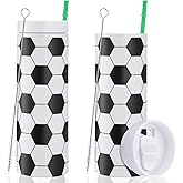Funnymoom 2 Pcs Soccer Tumbler Gifts 16 oz Cup with Lid and Straw Plastic Tumblers Reusable Water Cup Drink Coffee Mug for Coach Appreciation Gift Men Father Women Sport Lover Party Supply