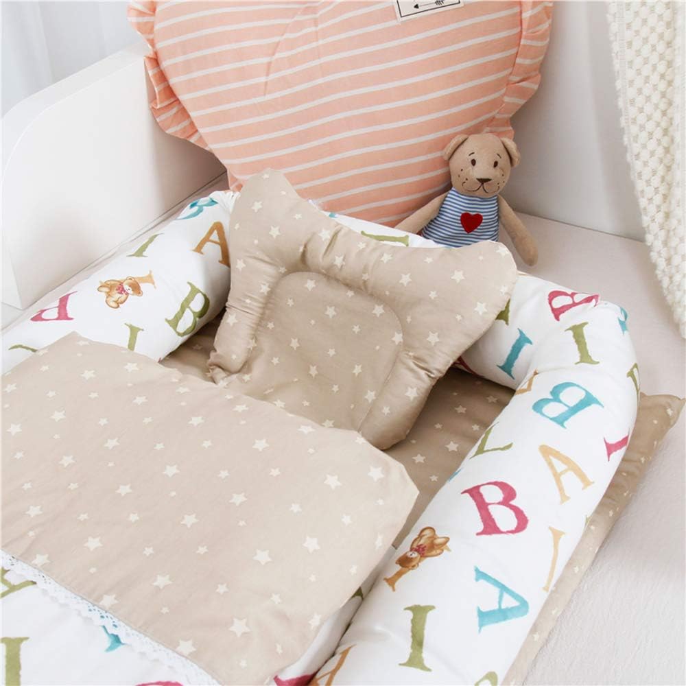 Baby Bassinet for Bed Baby Lounger Baby Bionic Bed for Infants Toddlers Premium Quality and Bigger Size(0-12months) Water Resistant Removable Cover for Newborn Lounger Colorful Letters White and Grey