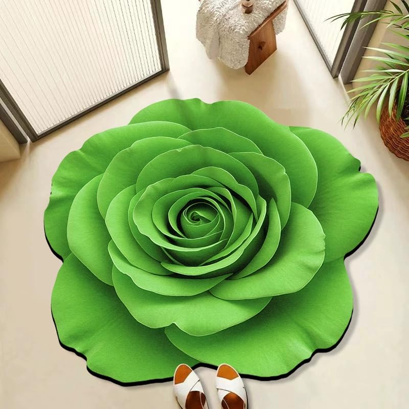 Photo 1 of Green Flowers Floral Bath Mat Natural Rose Bathroom Rugs Funny Non Slip Bathtub Decor Mats Super Absorbent Floor Carpet Machine Washable Quick Dry Bahtmat for Tub, Shower, Bedroom?Kitchen?31.5"x31.5"