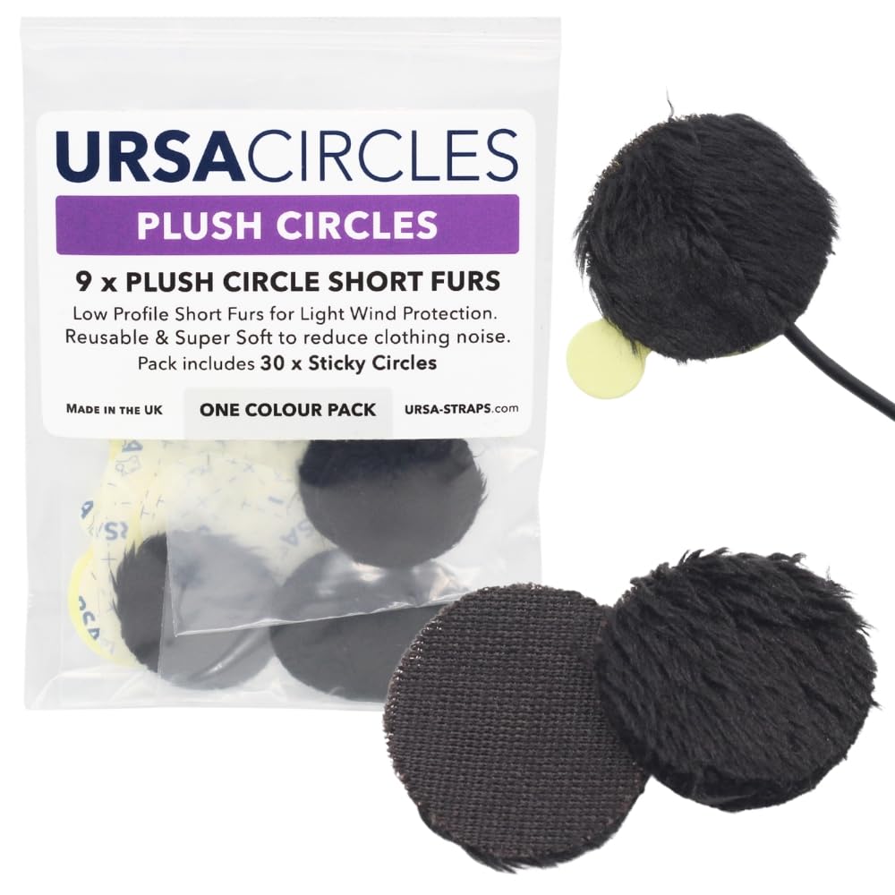 URSA Plush Circles - 5mm length short fur LAV covers. Reusable & Super Soft. 25mm Diameter (9x, Black)