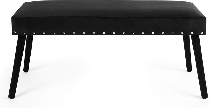 Beautify Black Velvet Bench Rivet Detailing Window Seat Bedroom Living Furniture Upholstered Chair Amazon Co Uk Kitchen Home