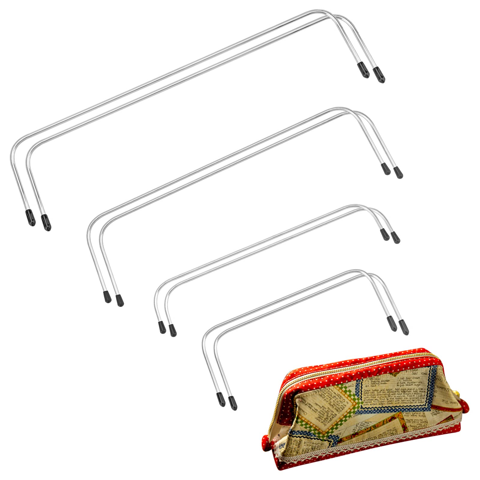 PH PandaHall 4 Sizes Metal Purse Frames, Stainless Steel Purse Frame Handle Bag Frame Internal Tubular Frame Lock Bag Frame U Shape Bag Handle for DIY Purse Handle Bag Making Sewing Repair, Platinum