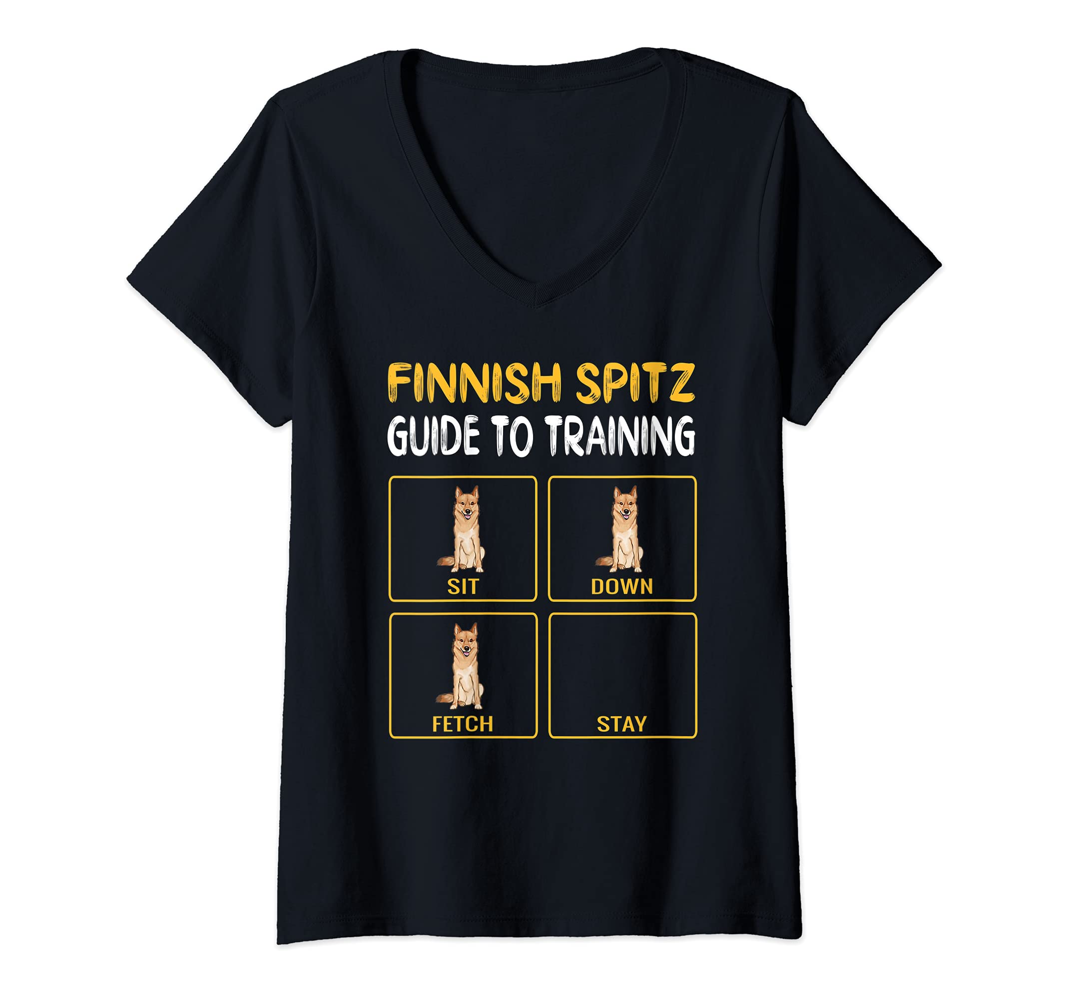 Womens Funny Finnish Spitz Guide To Training Dog Obedience V-Neck T-Shirt
