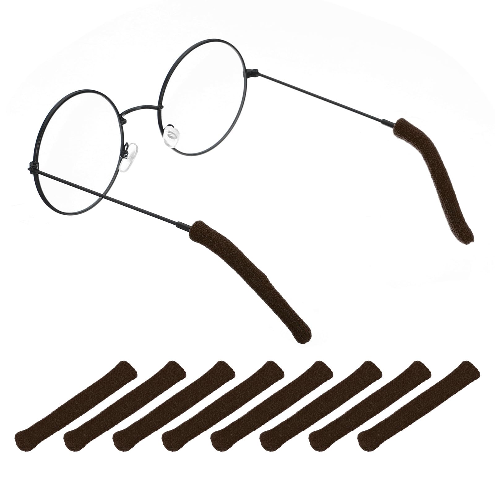 PATIKIL Glasses End Tips, 4 Pair Eyeglass Anti Slip Ear Sock Pieces Tube Sleeve Nylon Replacement Temple for Rectangle Thin Metal Eyeglass Temple, Brown