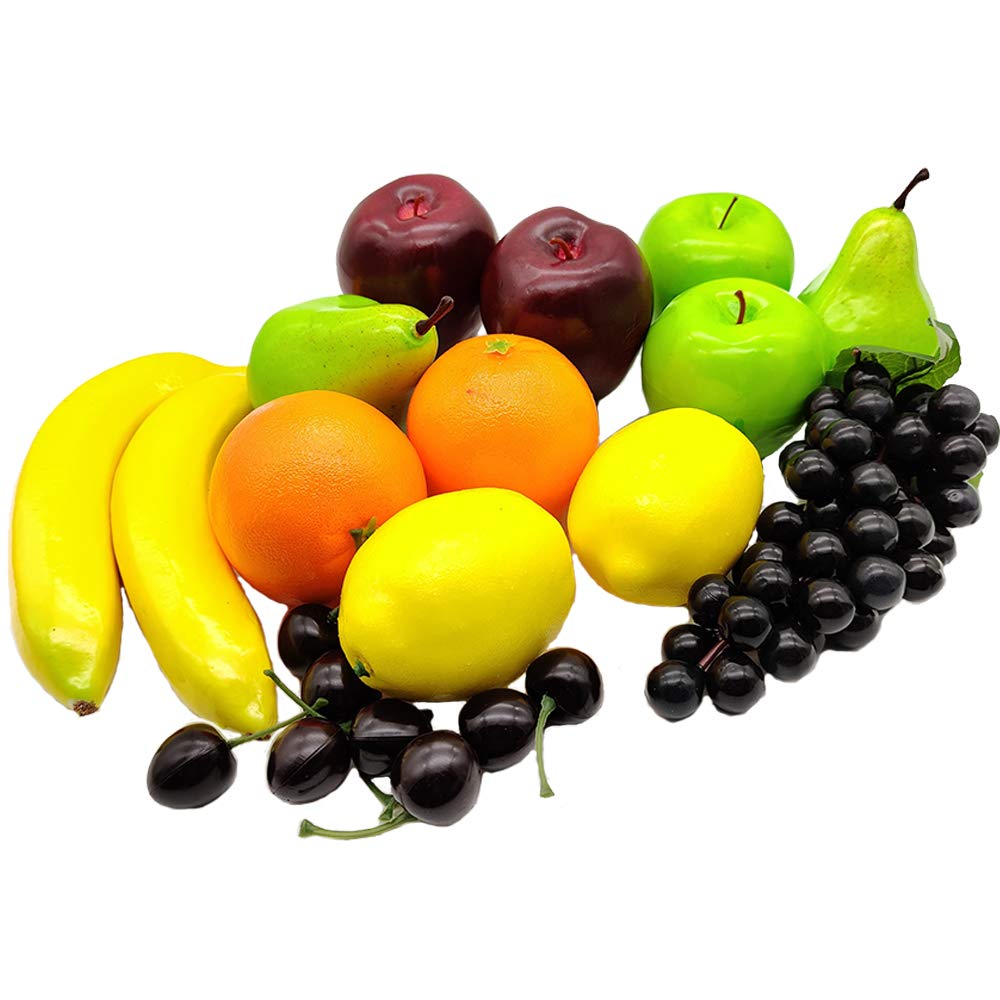 Aisamco 21 Pcs Artificial Fruits Assorted Fake Fruit Lifelike Realistic Fruit for Home Kitchen Restaurant Decoration