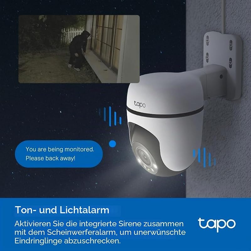 TP-Link Tapo C510W Kameraüberwachung aussen, WLAN IP Kamera, 360° Schwenk-/Neige, 2K Auflösung, Vollfarbige Nachtsicht, IP65 wasserdicht, Intelligente Bewegungsverfolgung, Zwei-Wege-Audio