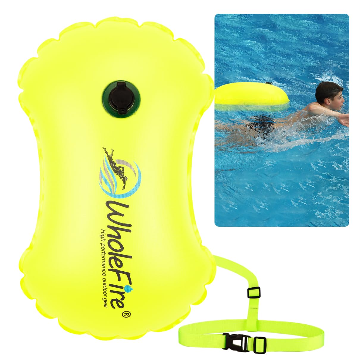 WholeFire 15L Swim Buoy Waterproof Inflatable swimming Buoy Swim Safety Float for Water Sports, Open Water Swimmers, Triathletes, Kayakers and Snorkelers