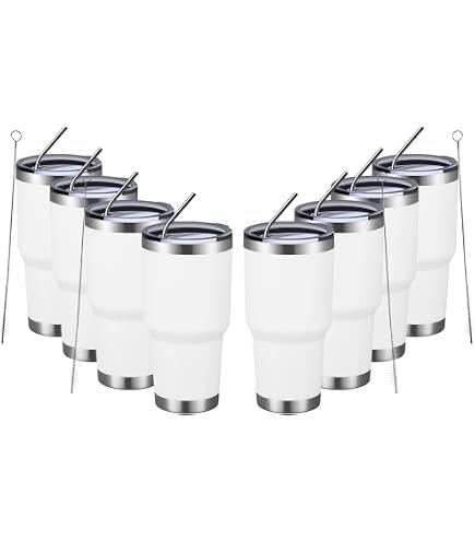 Amazon.com | Deitybless 30oz Stainless Steel Travel Mug with Lid, 8 Pack  Double Wall Vacuum Insulated Bulk Tumbler, Powder Coated Coffee Cup  Suitable for Vehicle Cup Holders(White): Tumblers & Water Glasses