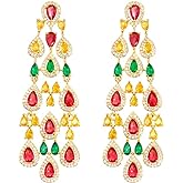 14K Gold Natural Crystal Chandelier Earrings for Women,Dainty Moissanite Tassel Style Long Drop Earrings,Luxury Jewelry Gift for Her