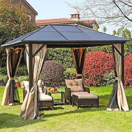 YITAHOME 10x12 ft Hardtop Aluminum Polycarbonate Gazebo, Outdoor Canopy