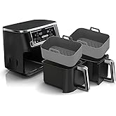 2Pcs Air Fryer Silicone Liners Rectangular for Ninja Foodi Dual DZ201 8QT/DZ090 6QT/Ninja DoubleStack SL201 8QT, MMH Reusable Airfryer Pot Baking Basket | Non-stick | Easy Cleaning | Food Safe | Gray