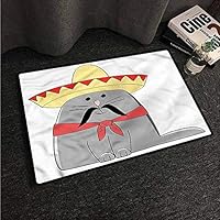 Anti-Slip Cooking Kitchen Carpets Cat,Latino Kitten with Mexican Hat,W24 xL35 Non-Slip Area Rug Pad
