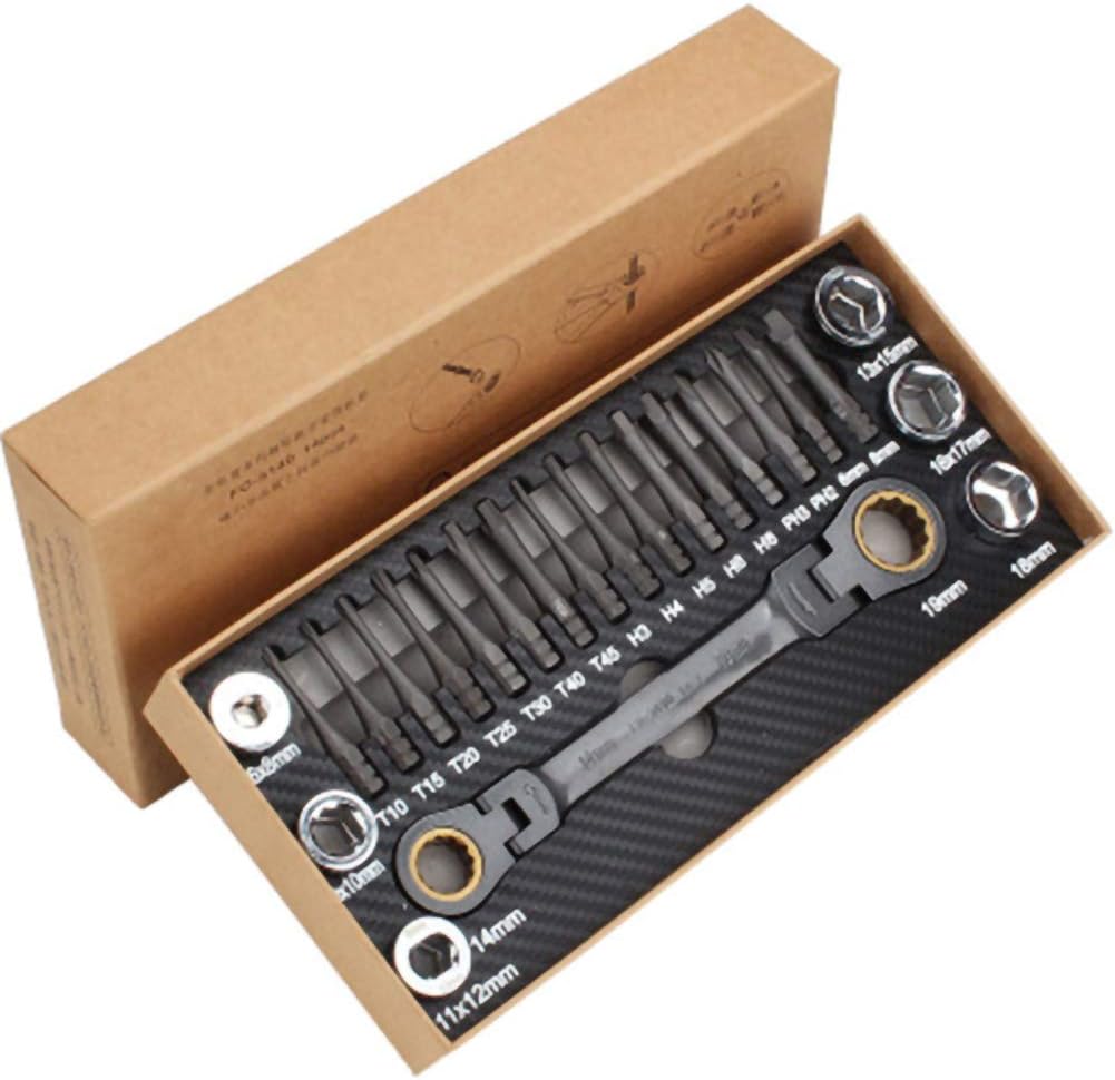 Mayyou 23pcs Variable Angle Ratchet Wrench Bit Socket Set Hand Tool Double Adjustable Heads Car Auto Repair Hand Tool Kit Repairing Set Plum Screwdriver