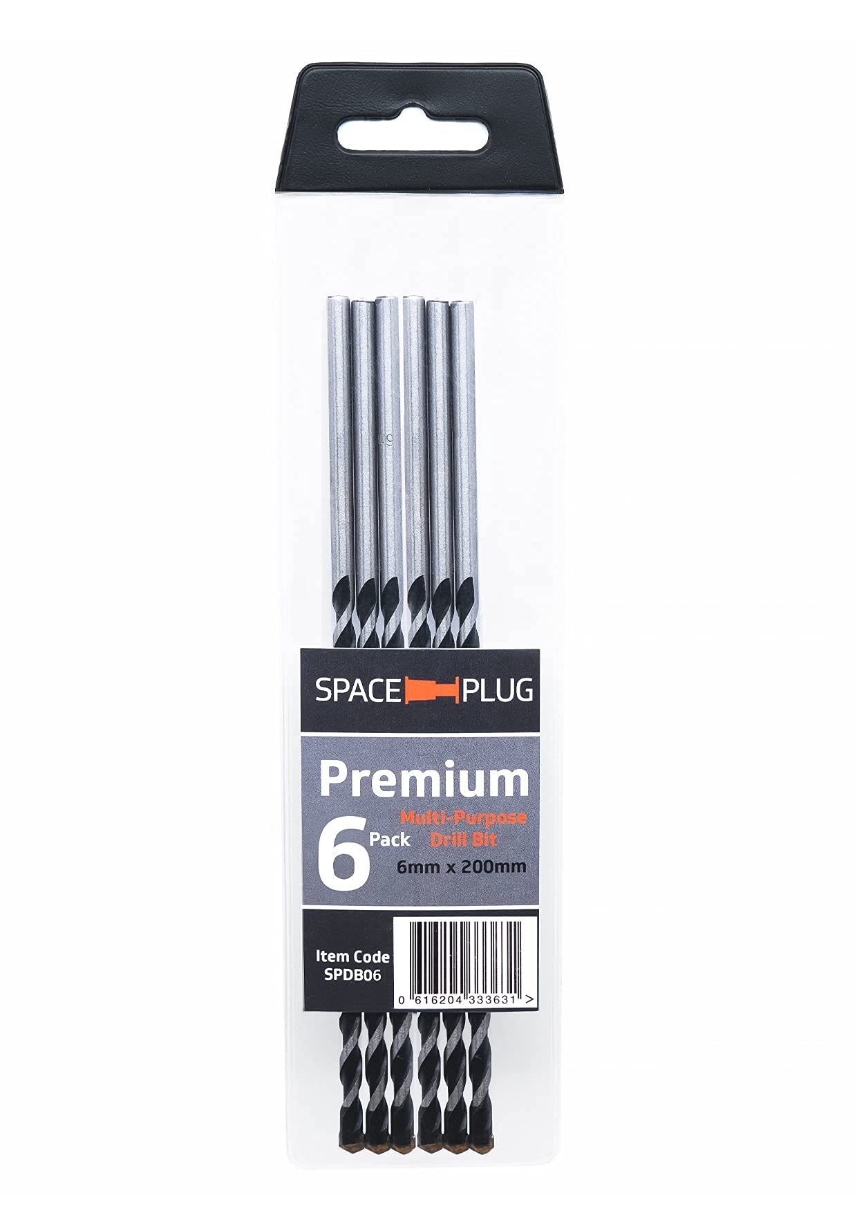 Space-Plug Multi-Purpose Premium Drill Bit (6 Pack), 6mm x 200mm, Professional Multi-Purpose Premium