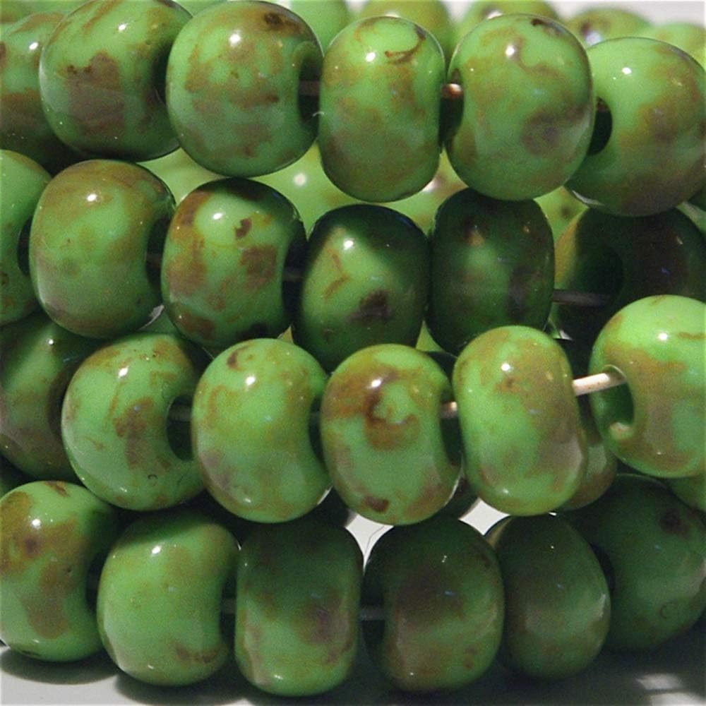 20 g Apple Green Picasso Travertine 3/0 Czech Glass Seed Beads