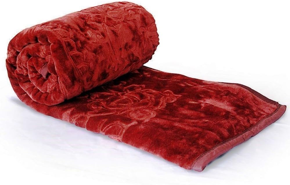 Super India Luxurious Embossed Polyester Double Blanket - Maroon