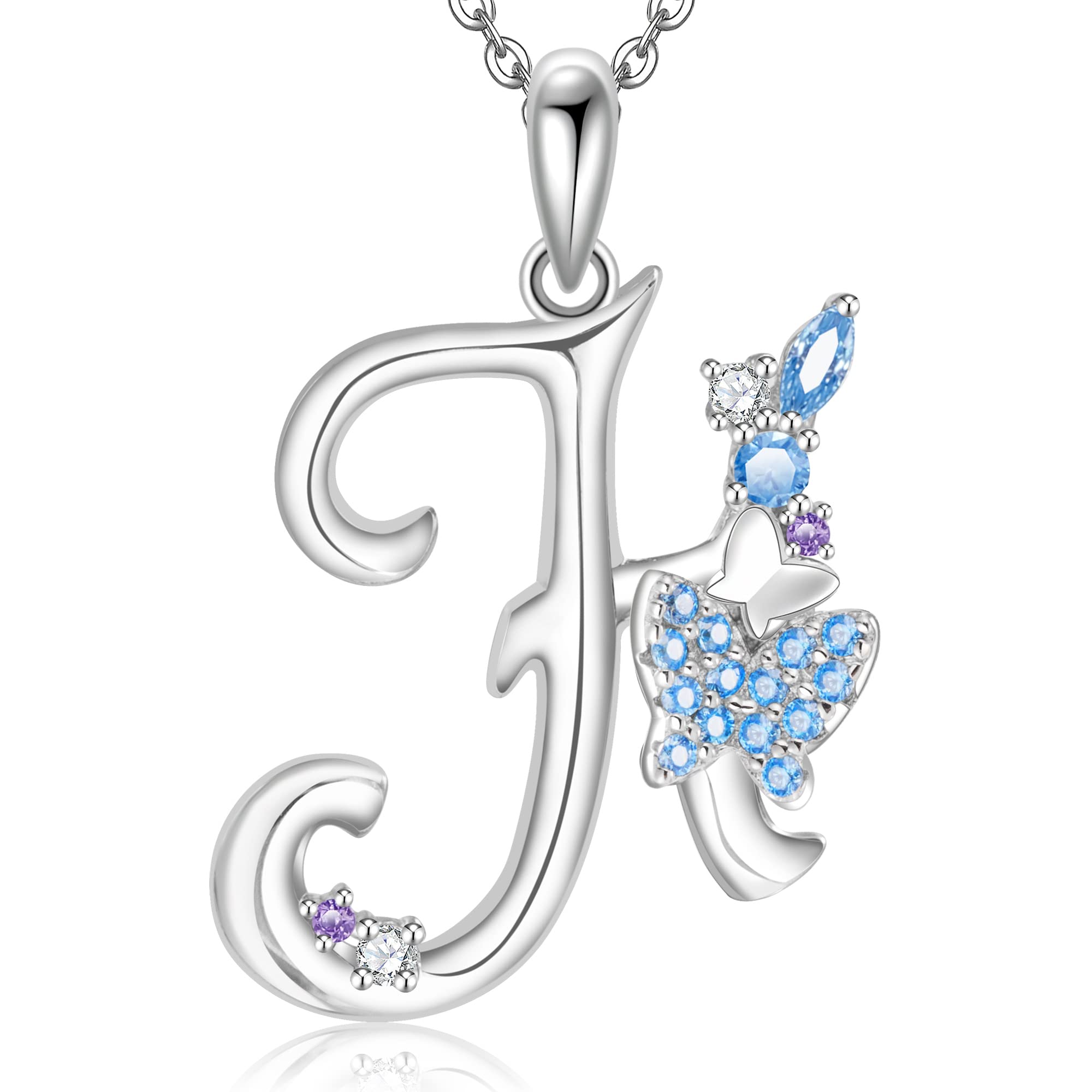 Initial Necklace for Women 925 Sterling Silver Butterfly Letter Pendant Gift for Women