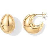 PAVOI 14K Gold Plated 925 Sterling Silver Posts Statement Earrings for Women - Geometric Dome Teardrop Drop Dangle Hoop Chunky Gold Earrings