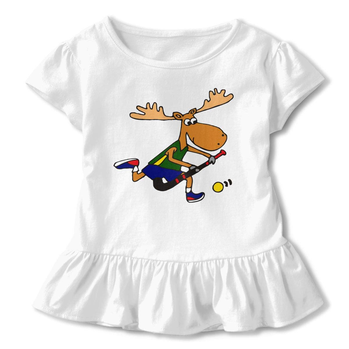 Vfbggg Shirt Moose Playing Field Hockey Baby Girls Short Sleeve Ruffle Tee Cotton Kids T Shirts 2 6 Years