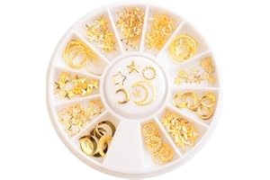 TEENSERY 3 Boxes Gold Metal Rivet Nail Art Decorations 3D Punk Star Moon Round Nail Art Accessories Decorations with 1 Storage Container