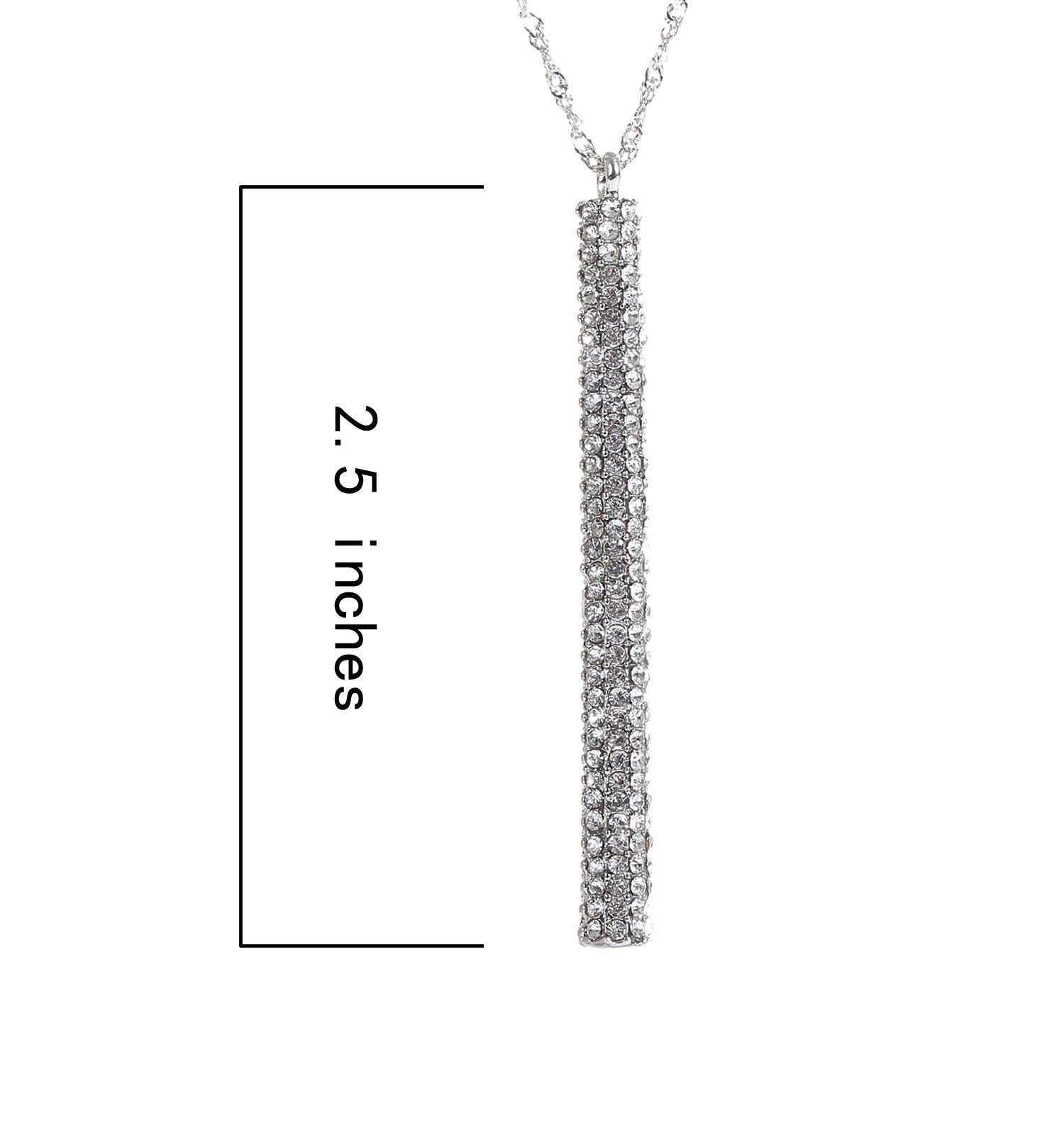 ELEARD Silver Bar Pedant Necklace Vertical Bar Drop Pedant with Crystal Paved Twist Chain Long Necklace