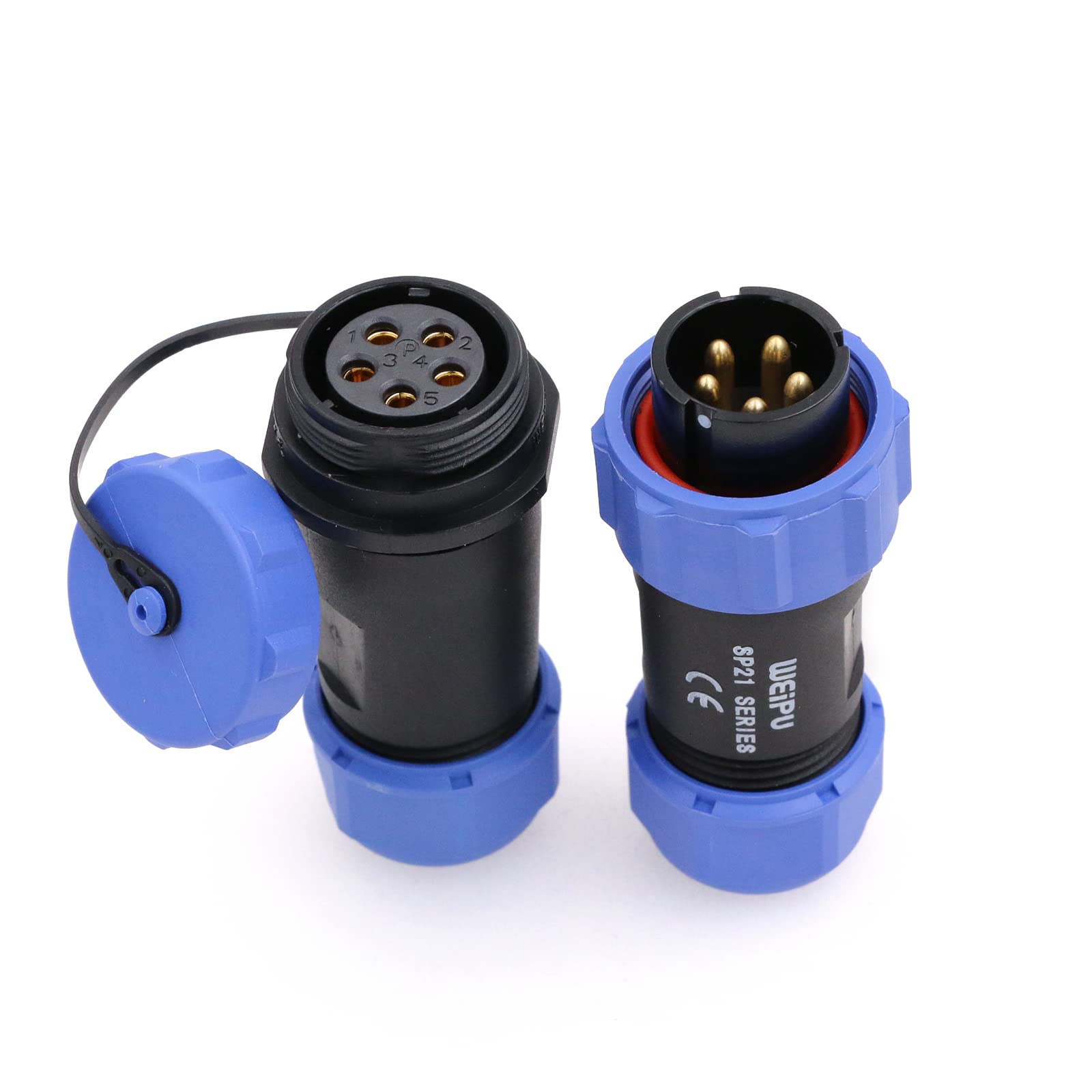 Eonvic Weipu SP21 2-12 Pin Male Waterproof Connector Plug Female Socket IP68 in Line Cable Connector Industrial Circular Solar Electrical Connector (5Pin)