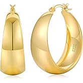 Senteria 12mm Wide Thick Hoop Earrings 925 Sterling Silver Hoop Earrings for Women Hypoallergenic 14K Real Gold Plated Hoops Large Earring Lightweight Chunky Hoops Earring for Women 25/30/40/50MM