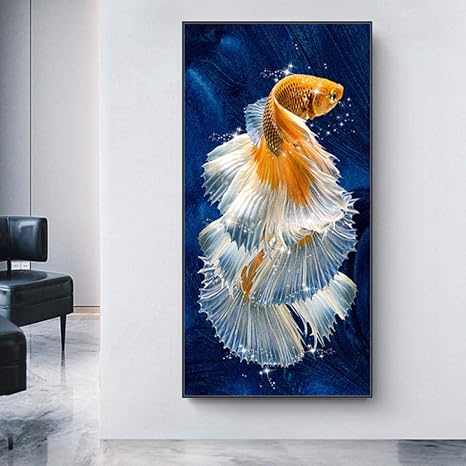 Amazon Com Wall Art Picture Koi Fish Feng Shui Carp Lotus Pond Canvas Painting Modern Posters And Prints For Living Room Home Decor 40x80cm No Frame Posters Prints