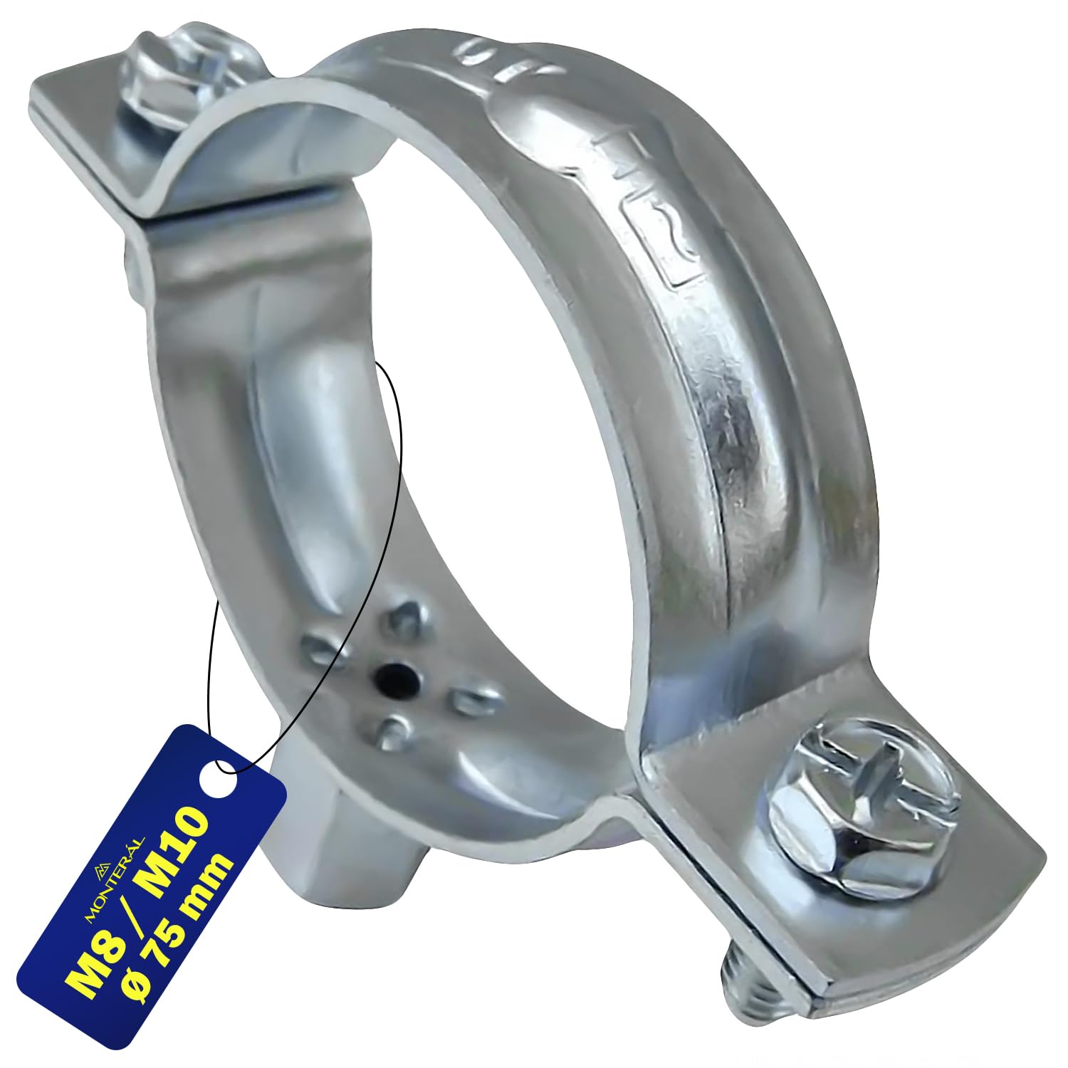 Reinforced Pipe Clamp M8/M10 with Diameter Ø75 mm - Warranty 10 Years - MONTERAL