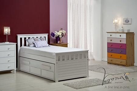 Verona Captains Bed Guest Bed Standard Single White Wash Pine